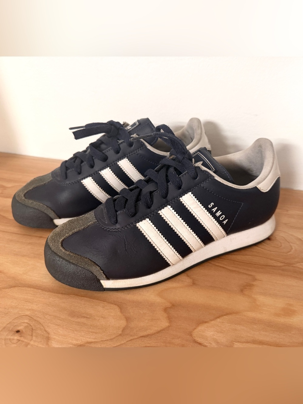 Adidas Samoa Navy and White Retro Leather Sneakers